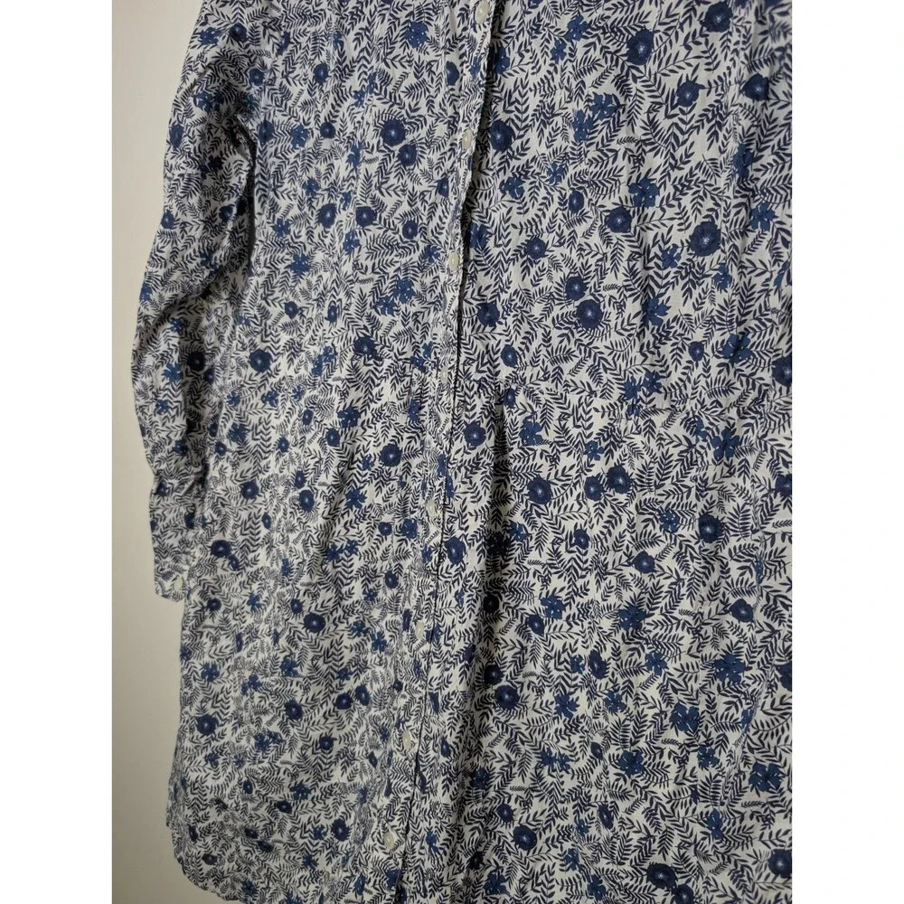 J.Crew Factory Floral Shirt Dress 8 Cotton Lined Blue White Mini PocketsCasual